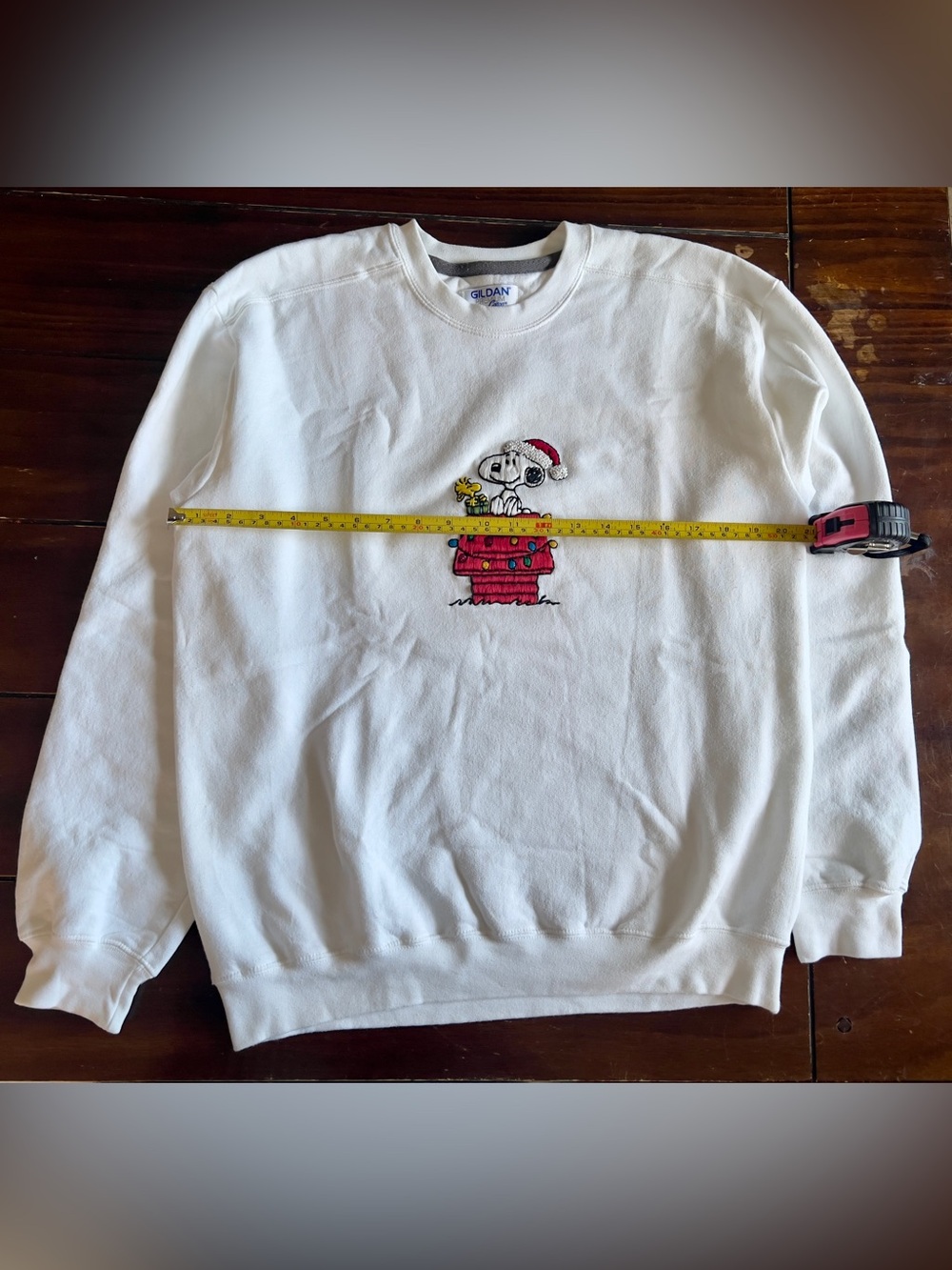 Hand Embroidered Snoopy Christmas sweatshirt | White Unisex Crewneck | Handmade - Picture 6 of 13